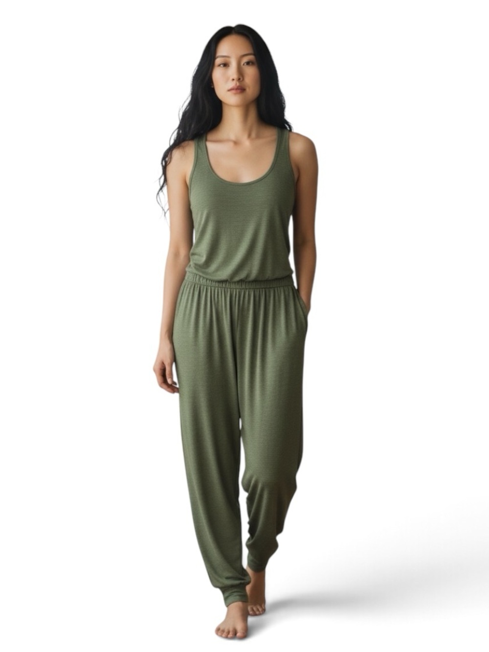 HALARA U Neck Harem Jumpsuit Easy Peezy Olive Green Size XL
